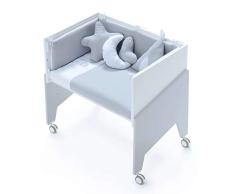 Alondra - Minicuna de Colecho EQUO (5 etapas) Carezza + Set 3Textiles + Colchón antiahogo C1078-TX178 Gris Carezza (7 alturas de somier) convertible en Sillón, Escritorio y Juguetero.