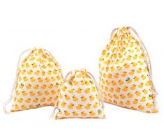 Abaría - 3 unidades bolsa de algodón con cuerdas - Pequeña saco bolsas - Bolsa inserto organizador para bebé ropa juguete pañales - Bolsa de regalo - 25x 30 cm, 19 x 23 cm, 14 X 16