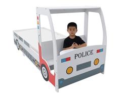 Festnight Cama Infantil con Forma de Coche de Policía y Escritorio para Niños, Muebles para Dormitorio de Niños, 90x200 cm