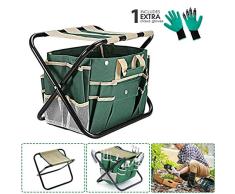 LIBRNTY Taburete Jardín Plegable,Organizador Herramientas Jardinería,Taburete Plegable para Camping,Silla pequeña portátil para Pesca+ Guantes de jardinería de Regalo