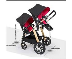 Cochecito gemelos plegable Sillas de paseo gemelar dúo twin color gris Puede Sentarse La Mitad De La Mentira 0-3 años de edad(Máximo cargables de 50Kg de bebé)