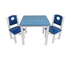 SunDeluxe Conjunto Infantil de Mesa y sillas: 1 Mesa + 2 sillas de Madera Maciza de Pino para niños - Mesa para Actividades Infantiles, Color:Azul