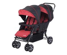 Safety 1st Teamy Cochecito gemelar y hermaños, Silla de paseo gemelar plegable, carrito gemelos doble, ligero y compacto, color Red Chic
