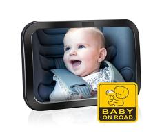 Espejo Retrovisor Bebé para Vigilar al Bebé en Coche, OMorc 360° Ajustable Irrompible Interior para Silla Trasera de Bebé/Asientos de Niños Orientados Hacia Atrás 100% Inastillable Espejo Coche Bebe