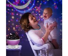 Proyector lámpara estrellas,UBEGOOD Estrella Luz Noche 360 Grados Rotación Lámpara Noche 4 Modo de Luz para Niños Iluminación Romántica Cosmos Proyección Luz Nocturna Bebés Regalos la Navidad-Púrpura