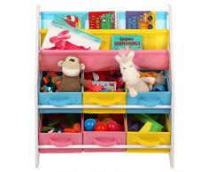 SONGMICS Estantería para Juguetes Organizador de Juguetes Estantería Infantil con Cajas de Colores Cajas de Tela no Tejida para Guardar Libros y Juguetes 63 x 74 x 26,5 cm GKR36WT
