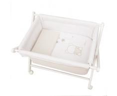 Minicuna Tijera madera Mibebestore Topos Blanco/Beige, incluye Textil exterior + Colchón + Colcha + Almohada