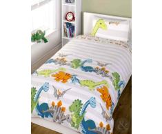Just Contempo Set de sábanas para niños (algodón), Mezcla de algodón, Dinosaurio - Beige, Blanco, Verde, Funda de edredón Individual
