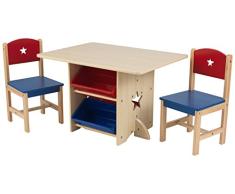 KidKraft- Juego de mesa y 2 sillas de madera con corazón con compartimentos de almacenamiento, cuarto de juegos para niños / muebles de dormitorio Heart , Color Rojo y azul (26912)