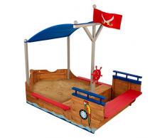 KidKraft- Arenero de madera para niños, diseño de galeón pirata, para jardín y exteriores , Color Multicolor (128)