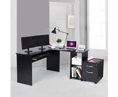 SONGMICS Mesa de Ordenador, Escritorio de la Computadora Negro en Forma de L, Mesa esquinera para Casa Oficina 140 x 120 cm LCD810B