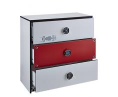 Cómoda cajonera infantil 3 cajones 83x82cm. Rojo y blanco. Para dormitorio habitación juvenil