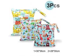 HOTLIKE Bolsa de Pañales, 3PCS Bebé Reutilizable Impermeabilizan Bolsa con Cremallera Impermeable para Mamá, Wetbag Portátil Organizador de Viaje, Playa, Gym (Amarillo)
