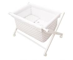Minicuna Tijera madera Mibebestore Lunares Blanco/Gris, incluye Textil exterior + Colchón + Colcha + Almohada