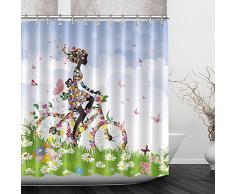 Ciclismo para bicicleta de flores niña impermeable cortina de ducha maletero antibacteriano y resistente al moho poliéster cortina de baño baño baño inodoro decoración 12 Hook, 01, 180x180