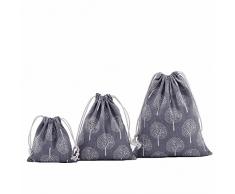 Abaría - 3 unidades bolsa de algodón con cuerdas - Pequeña saco bolsas - Bolsa inserto organizador para bebé ropa juguete pañales - Bolsa de regalo - 25x 30 cm, 19 x 23 cm, 14 X 16