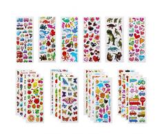 Vicloon Pegatinas para niños 500+, 22 Hojas Diferentes Pegatinas 3D, Stickers Infantiles para Bullet Journal Scrapbooking Incluye Animales, Peces, Dinosaurios, Números, Frutas, Aviones y Más