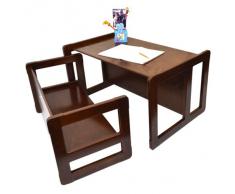 3 en 1 Muebles Multifuncional Para Niños Conjunto De Una Mesa Multifuncional y Un Banco Multifuncional o Para Adultos, Nido de Dos Mesas de Café Multifuncionales, Madera de Haya Maciza Barnizado Oscuro