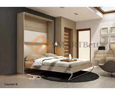 Armario de pared vertical Smart cuna cama 160 x 200 madera de roble Sonoma/frontal blanco con brillante