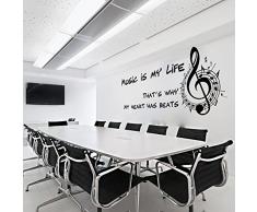 (60 x 24 cm) de vinilo adhesivo decorativo para pared con texto en inglés la música es mi vida/lámina de decoración de diseño de raquetas de oveja de peluche con sonajero pegatina/Home DIY de tela + adhesivo de vinilo al azar incluye caja de regalo