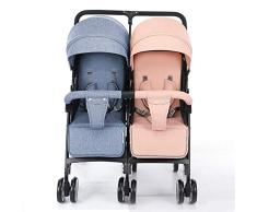 Cochecito Gemelos Plegable Sillas De Paseo Gemelar Dúo Twin Color Gris Puede Sentarse La Mitad De La Mentira 0-3 Años De Edad（Máximo Cargables De 45Kg De Bebé）,Blue+Pink