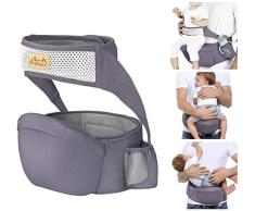 Viedouce Portabebé Ergonómico Asiento de Cadera,con Protección del Cinturón la Seguridad,Algodón Puro Ligero,Taburete de Cintura de Posición Múltiple por Bebé Niños 6-36 Meses(Gris Oscuro)
