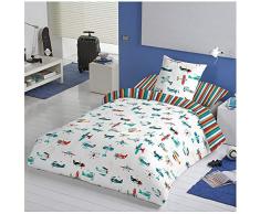 COTTON ARTean Funda Nordica Infantil/Juvenil Reversible AVIONCITOS. Cama de 90 (150 Ancho x 260 cm. Largo).