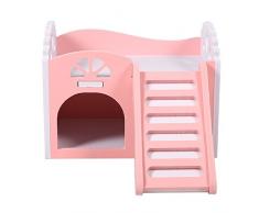 Castillo para animal doméstico, juguete, cuna para dormir, juguetes para ejercicio para hámsters, chinchillas, conejillos de Indias, de 2 plantas con 1 escalera (multicolor)