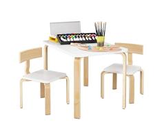 Homfa Juego de Mesa y 2 Sillas para Niños Muebles Infantiles Mesa con Sillas para Ñinos de 2-10 Años Blanco