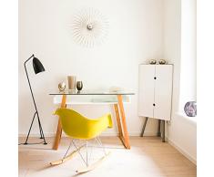 bonVIVO Escritorio de Diseño Massimo, Mesa para Ordenador Moderno con Cristal, Madera Natural y Estantes Lacados en un Diseño Contemporáneo