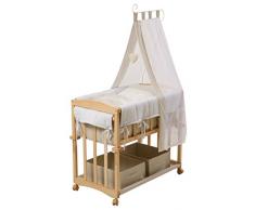 Cuna de colecho roba 4 en 1, con vestiduras Lovely bear, utilizable como cuna de colecho, cuna balancin, cuna normal y banco para niños, fabricada en madera, acabado natural y con vestiduras completas, y ropa de cuna de (80x80cm)