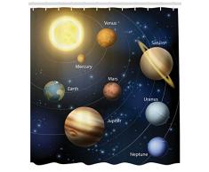 ABAKUHAUS Educativo Cortina de Baño, Ilustración Realista del Sistema Solar Sol Planetas Órbita Astronomía Espacio, Material Resistente al Agua Durable Estampa Digital, 175 x 200 cm, Multicolor