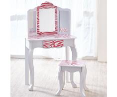 Mesa de tocador rosa de madera con espejo y banqueta de Teamson Kids TD-11670B