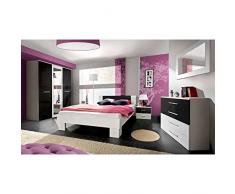 JUSTyou VICKA II 160 Conjunto Dormitorio habitación de Matrimonio Blanco Mat/Negro Brillante I