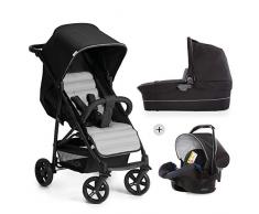 Hauck Rapid 4 Plus Trio Set - Carrito de bebe 3 in 1, de 0 meses a 25 kg, adaptable a Isofix, capazo, respaldo reclinable, manillar ajustable en altura, plegado con una mano, grupo 0+, negro gris