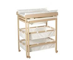 Combinacion bañera cambiador roba Baby Pool, bañera con cambiador encima plegable, en madera natural, colchoneta del cambiador en blanco.