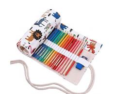 Abaría - Bolso para lápices, estuche enrollable para 48 lapices colores, portalápices de lona, bolsa organizador lápices para infantil adulto, patrón animal 48