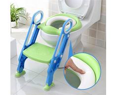 Sinbide Escalera Asiento Escalera del Tocador de Niños, Reductor WC para Niños Acolchado Suave con Escalón Plegable Abatible Ajustable, Antideslizante (Azul-Verde)