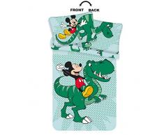 Funda Nórdica Mickey Mouse - Funda Nórdica Disney Infantil de Dinosaurios, para Edredón de Cama de 90, 100x135cm y Funda de Almohada 40x60cm, Color Verde