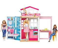 Barbie Casa dos pisos transportable, casa de muñecas con muñeca incluida (Mattel DVV48)
