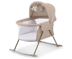 kk Kinderkraft LOVI Cuna bebé con colchón 3 en 1, Cuna mecedora, Cuna de viaje, Plegable en 5 segundos, Mosquitera, 2 juguetes y Bolsa de viaje incluye, Capota profunda, Beige