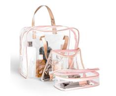 Beautify Juego de 3 Bolsas de Cosméticos de PVC con Adornos de Oro Rosa Juego de 3 Maquillaje Almacenamiento Artículos de Tocador Estilista