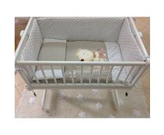 CUNA COLECHO COMPLETA. Incluye: Edredon desmontable con relleno + Cojín almohada + 2 Protectores con cremallera + Colchón minicuna + 4 ruedas con freno.