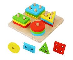 Hrph Educativos de madera geométrico Junta de reunir bloques Montessori para niños juguetes educativos del bebé de los bloques huecos