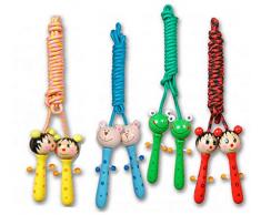 COSAS43 DETALLES PARA INVITADOS BODA-COMUNION-BAUTIZO Comba Mango en Madera Animales. Lote 4 Unidades. Saltador Infantil de Colores, Mago Cabeza animalitos.