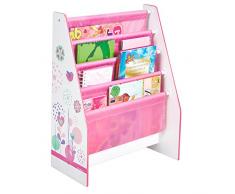 Hello Home Worlds Apart Blumen und Schmetterlingen Regal für Kinderbücher Librería de estantes Colgantes para niños con diseño de Flores y pájaros, MDF, Blanco y Rosa, 60.00x51.00x23.00 cm
