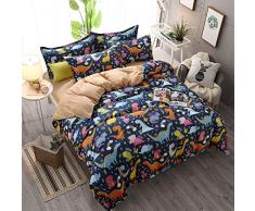 Sticker Superb Ropa de Cama para Niños, Edredón con Estampado de Dinosaurio de Dibujos Animados, Adecuado para Cama de 90/105-180x220 cm (Azul)