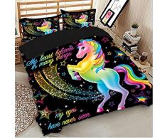 Sticker Superb Funda Nórdica para Niños, Unisornio Arco Iris, Estrellas Brillantes de Galaxias, Funda Nórdica 180 x 220 cm para de 90/105 Camas (Unicornio)