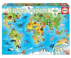 Educa- Mapamundi Animales Puzzle Infantil de 150 Piezas, a Partir de 6 años (18115)