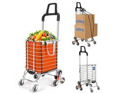 Carros Carrito Compra Plegable Convertible Carro De Utilidad Los Ancianos Portátil para IR De Compras Peso Ligero Subir Escaleras,Ruedas Delanteras giratorias 360°,Naranja